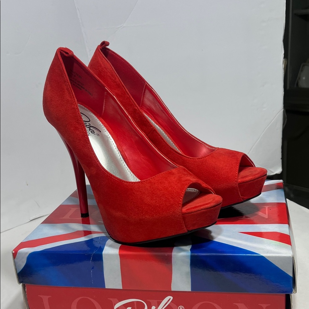 Diba Vibrant Red Peep Toe Heels